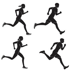 Silhouettes of a man and woman running in motion capturing the dynamic energy of athletes during a race or training session