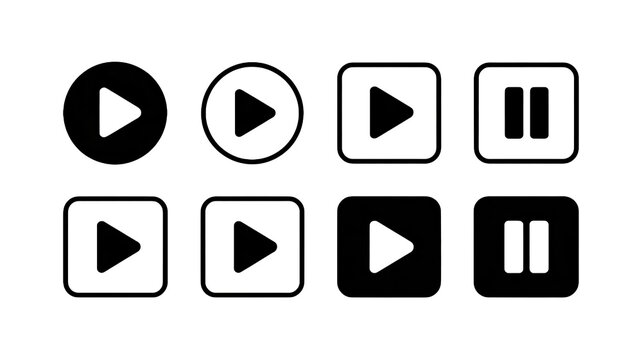 Modern media icons play pause stop forward rewind square circle buttons