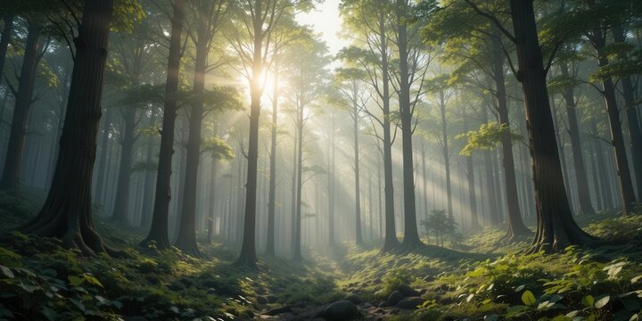 Experience the Realism of a Digital Painting, Showcasing a Sunlit Forest with Ray Tracing, Volumetric Lighting, and Impeccable Natural Detail
