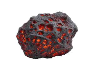Molten rock, glowing hot, with a rough, pitted surface