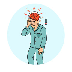 Sick Man Suffering from Severe Headache and Migraine Pain.