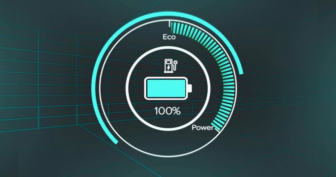 On startup battery UI charging from nine to hundred then discharging as Eco gauge mirrors flow