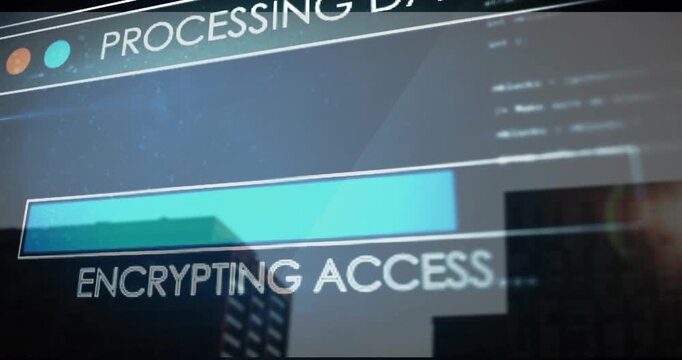 Digital UI sliding bar filling connecting discovering database encrypting showing secure data