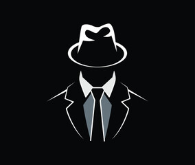 Mafia Spy Man Logo Tuxedo Suit Icon	
