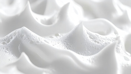 close-up of white creamy foam, soft glowing highlights, glossy smooth texture