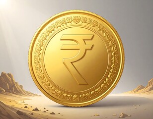 Golden coin in desert
