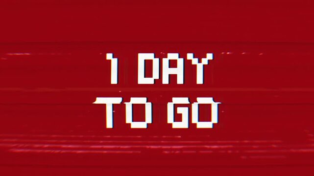 1 Day To Go message with a striking retro glitch effect. Ideal for impactful announcements, event countdowns, teasers, and vintage-themed promotional content.