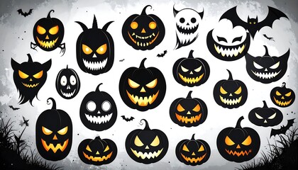 Fototapeta premium Halloween pumpkin faces, spooky