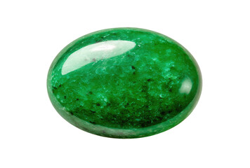 Oval, vibrant green gemstone.  Polished, smooth surface