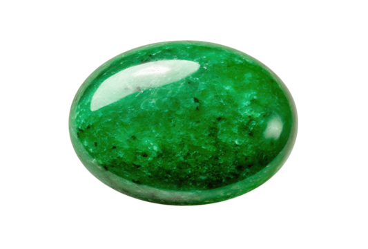 Oval, vibrant green gemstone.  Polished, smooth surface