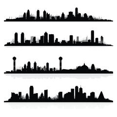 Dallas city skyline silhouette collection black and white isolated on white background
