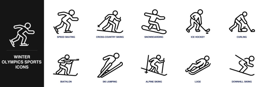 Winter Olympics Sports Line Icon Set