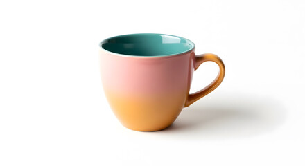 Colorful Ceramic Coffee Mug with a Pink and Orange Gradient Design - Isolated on a White Background
