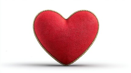 Fototapeta premium Red Plush Heart with Beige Stitching on White Background
