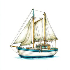 Obraz premium Classic Blue and White Sailboat Watercolor Illustration