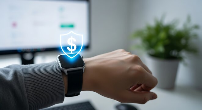 Smartwatch displaying secure dollar symbol wearable technology