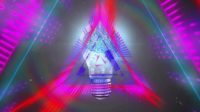 Small red triangle appearing on bulb initiating neon frame growth and highlighting brain glow