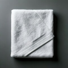 Folded white bath towel on gray background (1)
