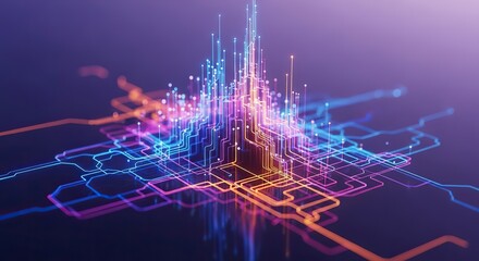 Explore modern technology with vibrant, electric circuit patterns and glowing nodes for digital innovation