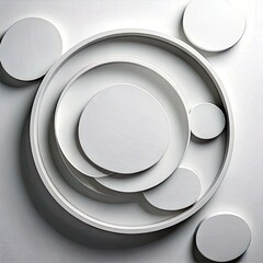 Abstract composition of overlapping circles and rings in light gray