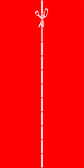 Cutting dashed line with scissors icon on vertical red background for packaging design