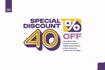 Fototapeta premium 40% Off Special Discount Banner with Modern Clean Sale Promotion Design on White Background
