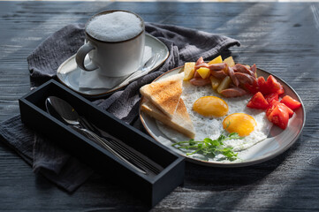 Fried eggs served in a cafe. 
