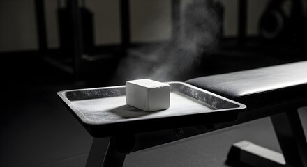 Gym Workout concept: Chalk block on tray in garage gym bench area