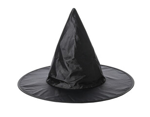 Cut out image of witch's hat. Black witch hat with wide brim. Element for Halloween party, carnival hat.