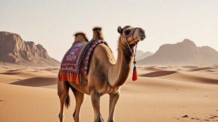 lone camel traversing expansive sand dunes under vast desert sky | travel, nature, wildlife, adventure, exploration theme