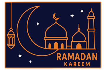A clean vector design illustrates Ramadan Kareem celebration, drawn in colorful minimal style, perfect for creative graphics, cultural posters, and festive digital projects.