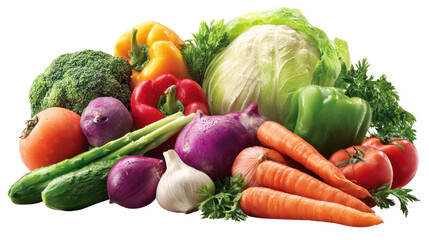 Assortment of fresh vegetables isolated on transparent background