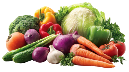 Assortment of fresh vegetables isolated on transparent background