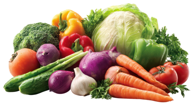 Assortment of fresh vegetables isolated on transparent background - Powered by Adobe
