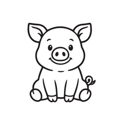 Monochrome vector design of a pig sitting down, shown in simple cute style with strong outlines, excellent for playful graphics, branding, or creative layouts.
