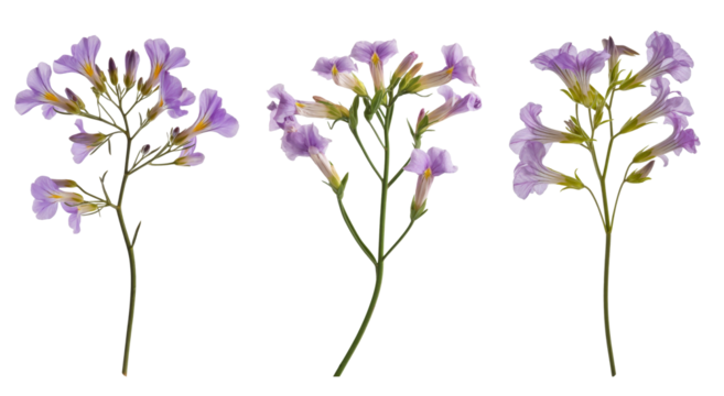 purple jacaranda flower sprigs isolated on white background.