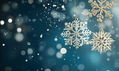 Fototapeta premium Christmas and New Year background with festive decorations, snowflakes, and holiday-themed elements. Ideal for greeting cards, invitations, and seasonal designs.