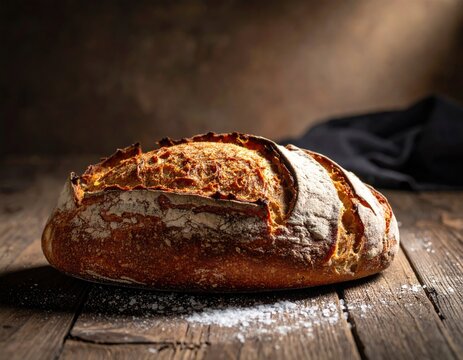 Rustic artisan loaf of bread on a wooden table