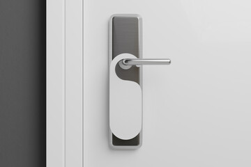Blank White Door Hanger Mockup Hanging on Modern Door Handle