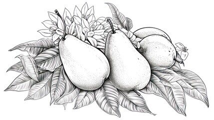 Hand drawn pears and flowers