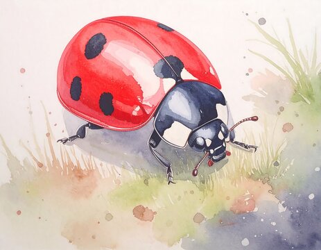 Watercolor ladybug on grass