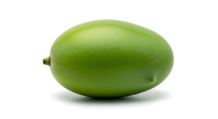 Single Green Mango on White Background.