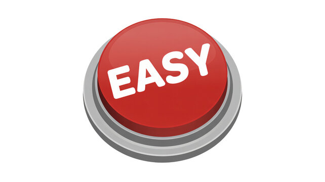 Red button labeled EASY, modern design, signifies simplicity