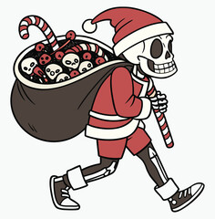 Funny Skeleton Santa Christmas T-Shirt, Spooky Skeleton in Santa Claus Outfit, Creepy Cute Skeleton Holiday Design, Dark Humor Skeleton Christmas Vector, Alternative Gothic Skeleton Santa Art