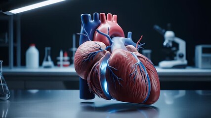 Anatomical Human Heart Model in a Scientific Laboratory Setting with Medical Equipment - Powered by Adobe