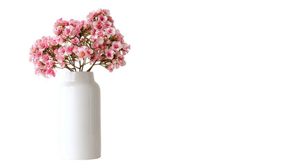 Fototapeta premium A white vase holds a cluster of small, pink flowers