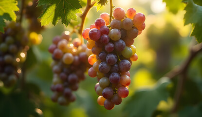 Fototapeta premium Grapes on Vine – Sunlit Macro Close-Up