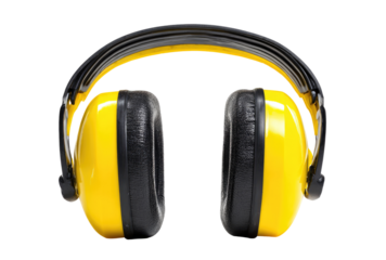 Bright yellow earmuffs, black headband, safety (1)