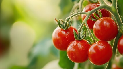 Close-up of ripe tomatoes on the vine.