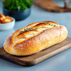 Freshly baked artisan bread cozy kitchen culinary photography warm atmosphere close-up view baking process